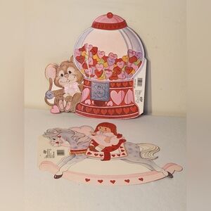 Two Vintage Peck Valentine's Day Double Sided Die Cut Decorations Unused 1987